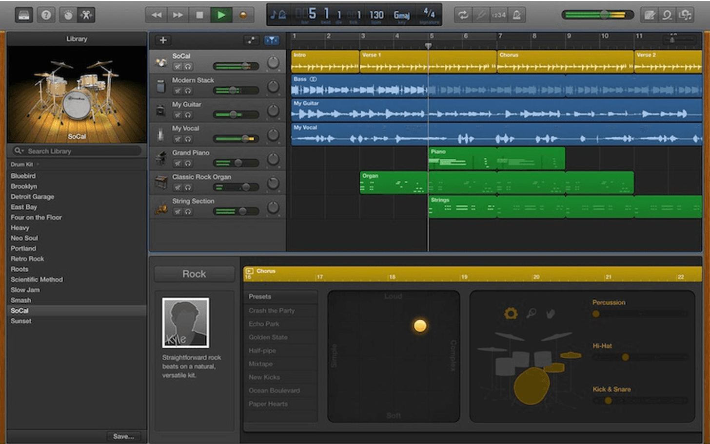 GarageBand DAW layout