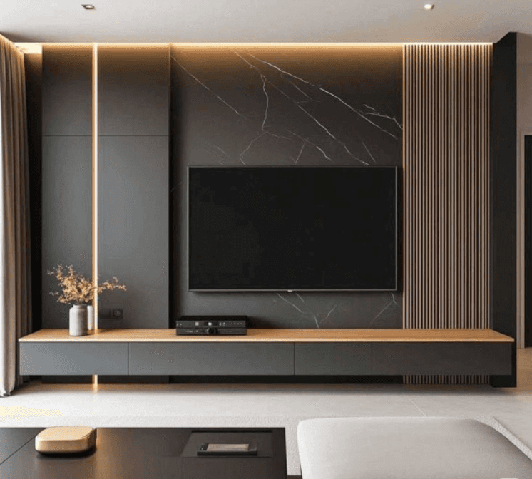 Sculpted Contrast TV feature wall