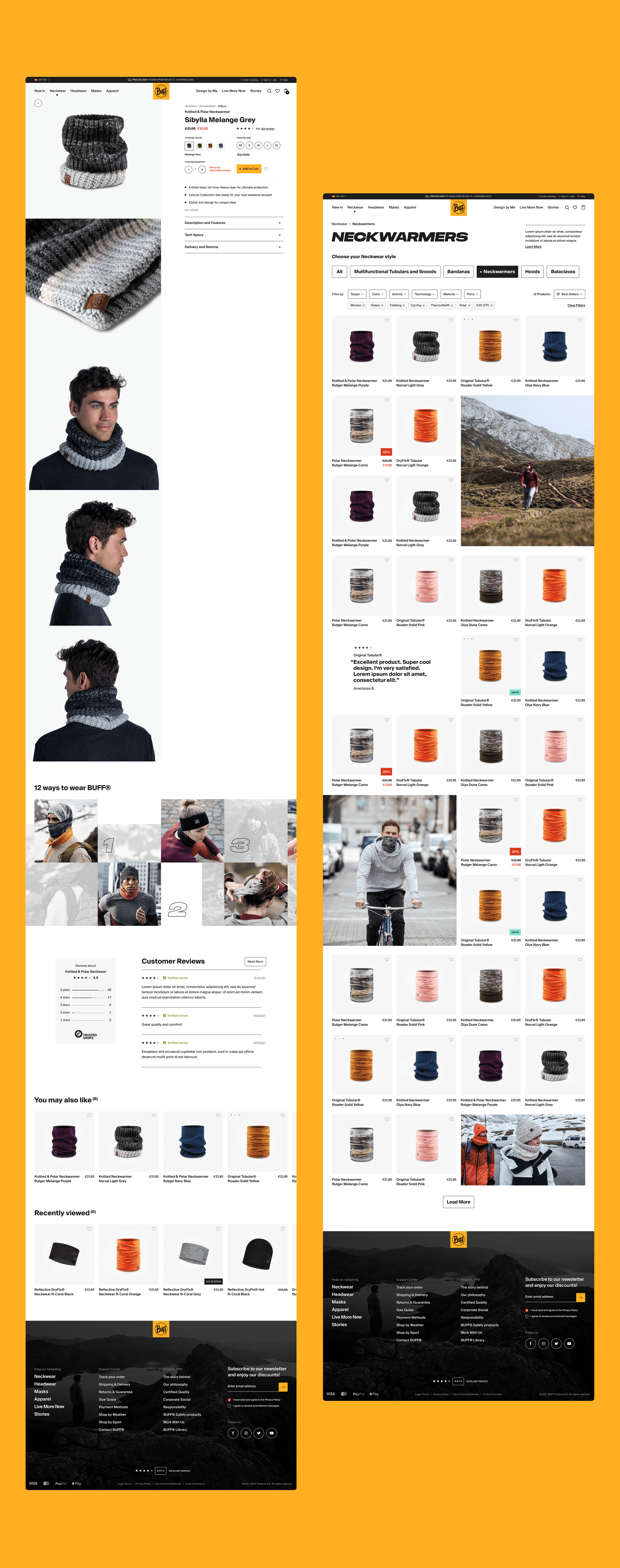 BUFF® PLP (product listing page) and PDP (product detail page).