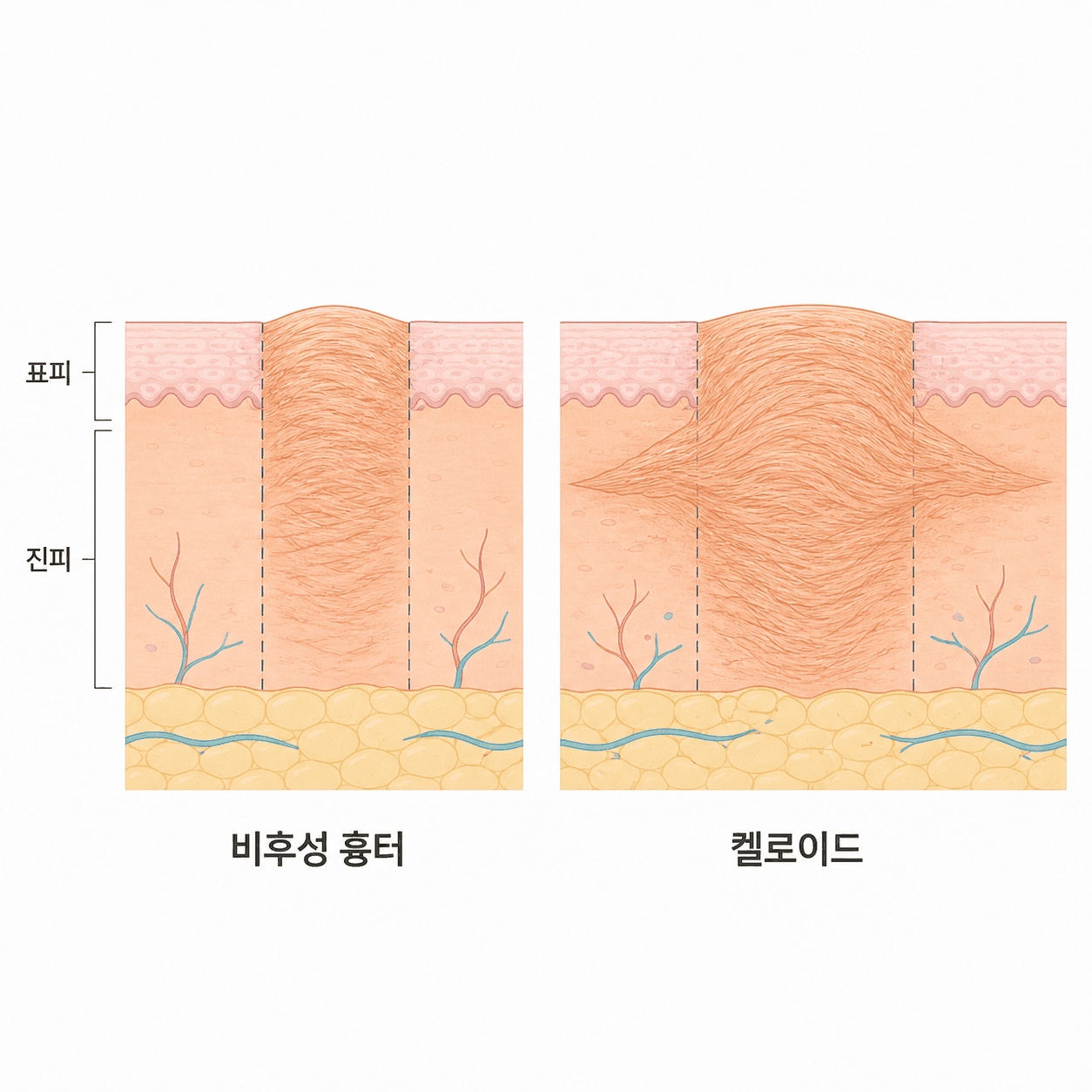 상처 경계 안에 머무는 흉터와 경계를 넘는 흉터