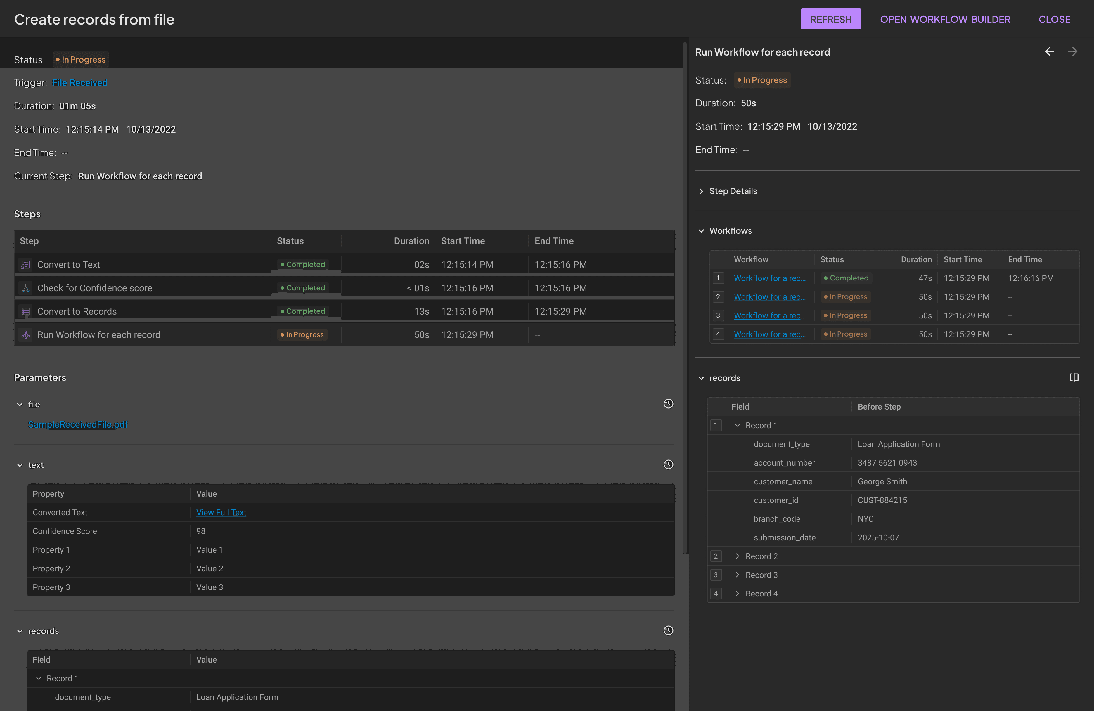 Grid view showing ongoing step with mixed sub-task statuses