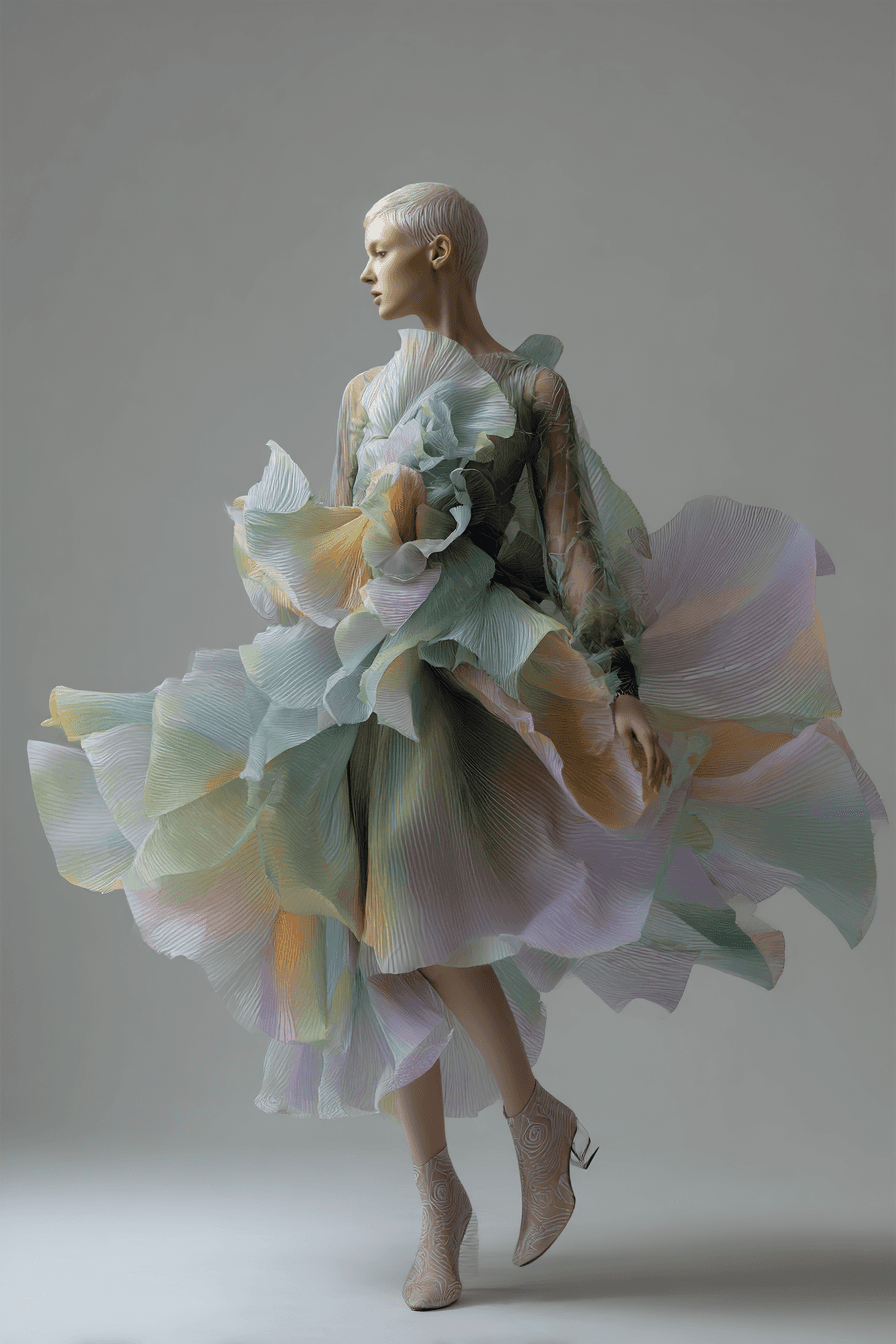 A white robot with a glowing red eye stands in a field of yellow flowers at sunset.