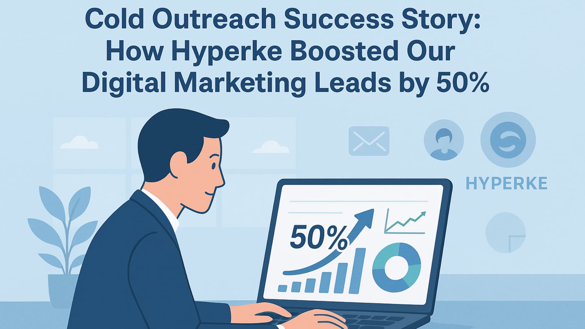 Professional reviewing Hyperke cold outreach success story dashboard for digital marketing leads.