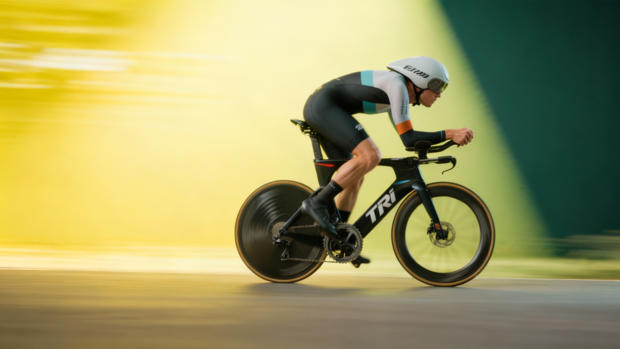 Dynamic picture of a cyclist riding downhill