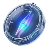 Transparent compass with glowing blue needle
