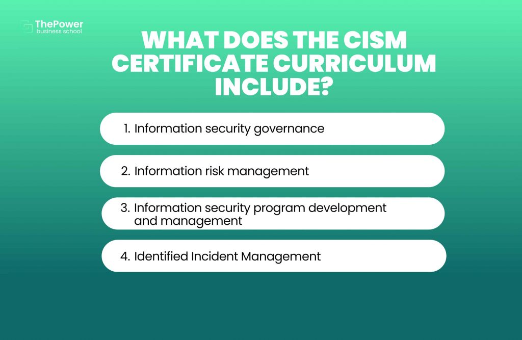 What does the CISM certificate curriculum include?