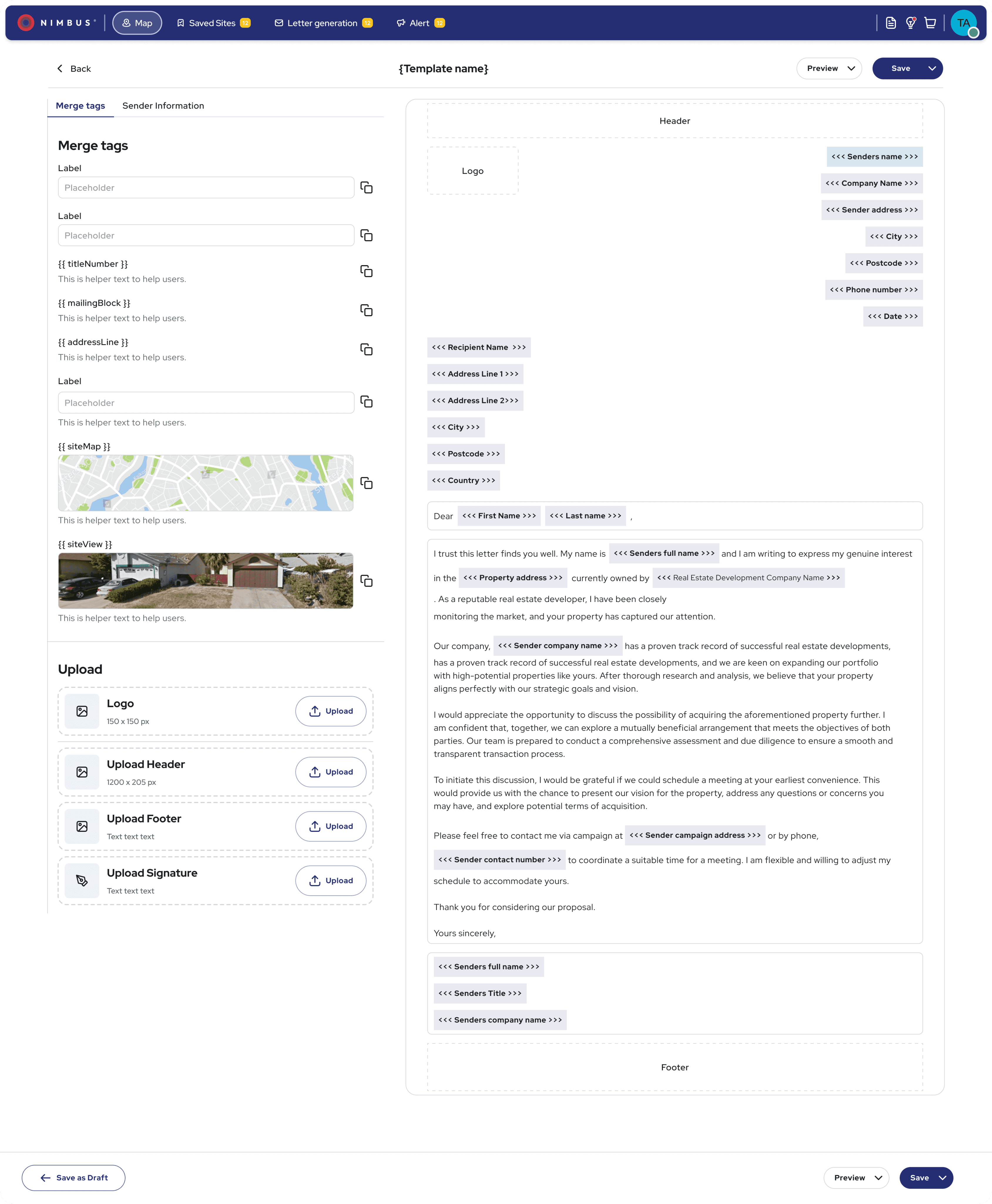 Letter generation screens