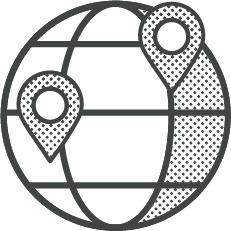 Simplified linework globe illustration with two location markers