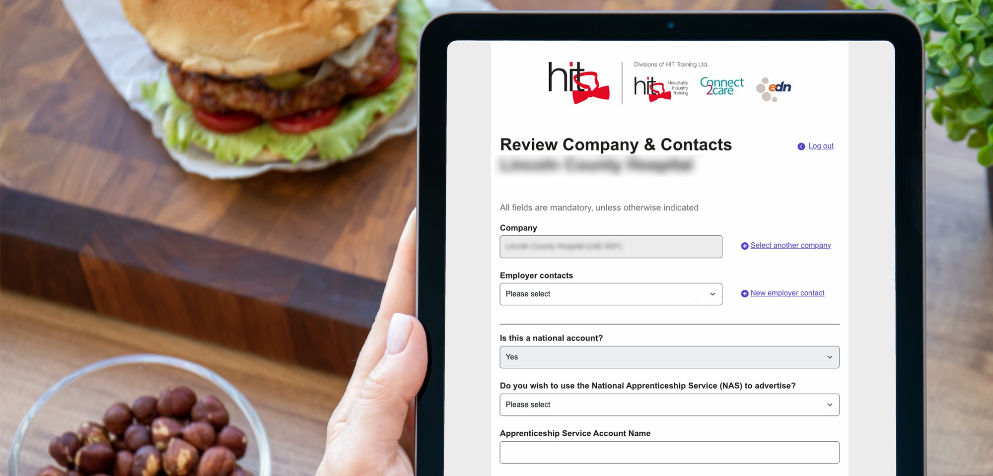 Tablet device showing HIT training apprenticeship enrollment form