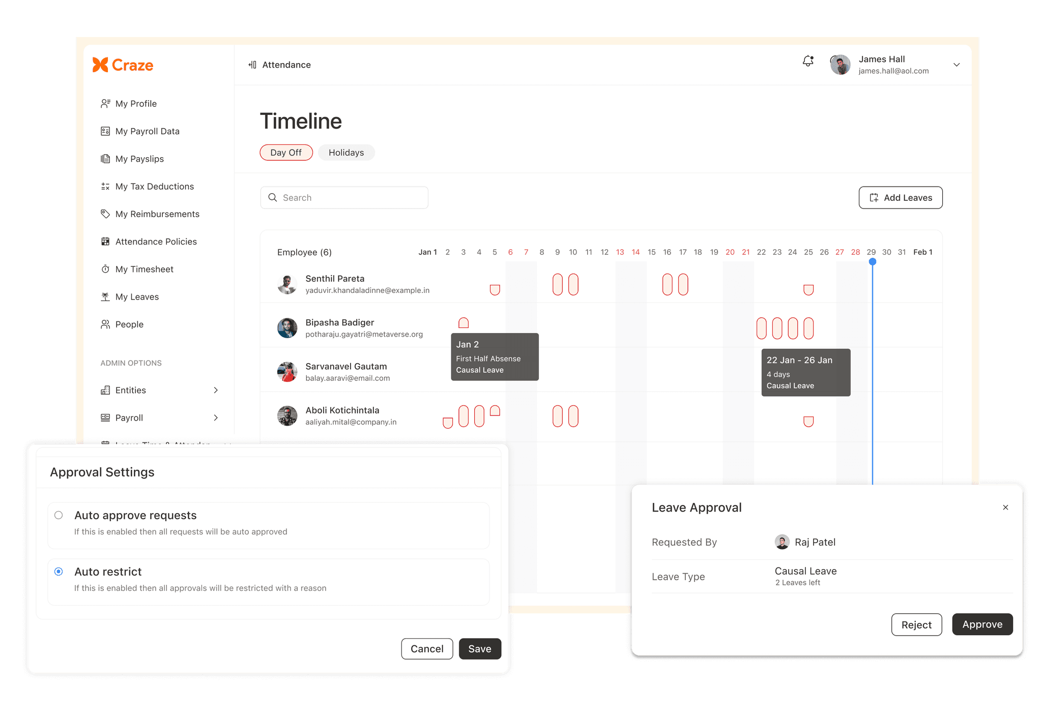 craze leave management dashboard
