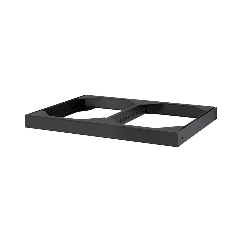 Black metal base with two square openings.