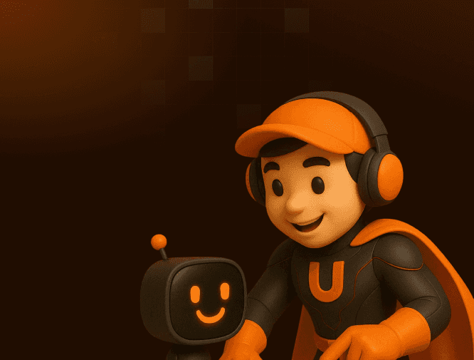 Upslide Mascot playing with AI
