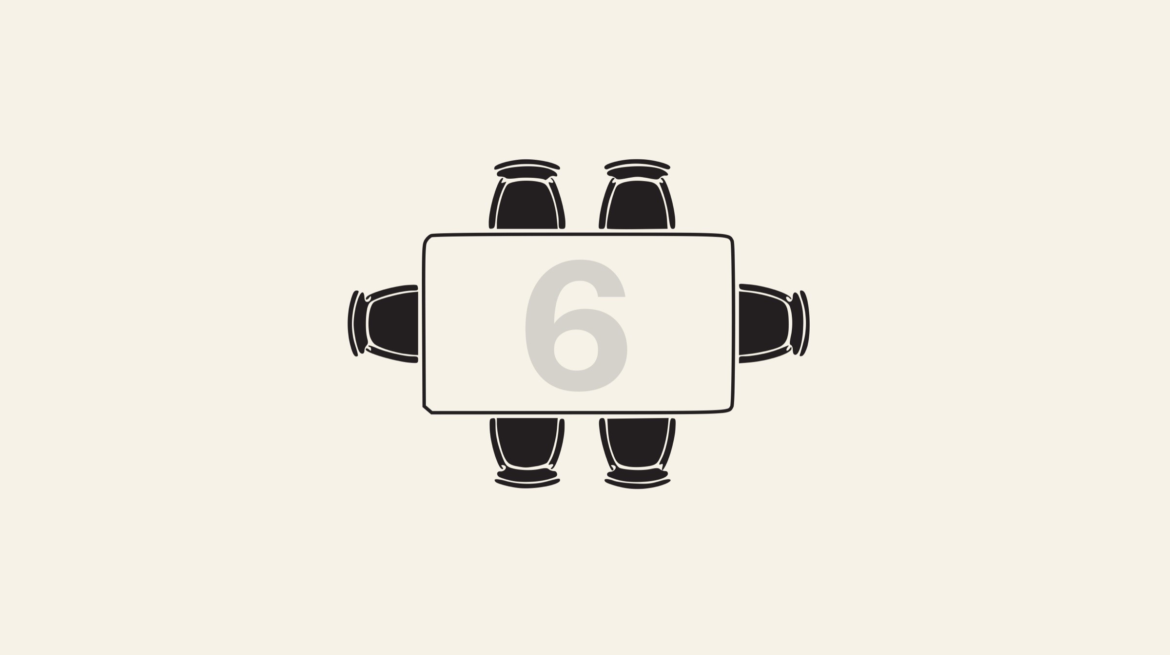 Seating layout illustration for 6 people, 1800 × 900 mm