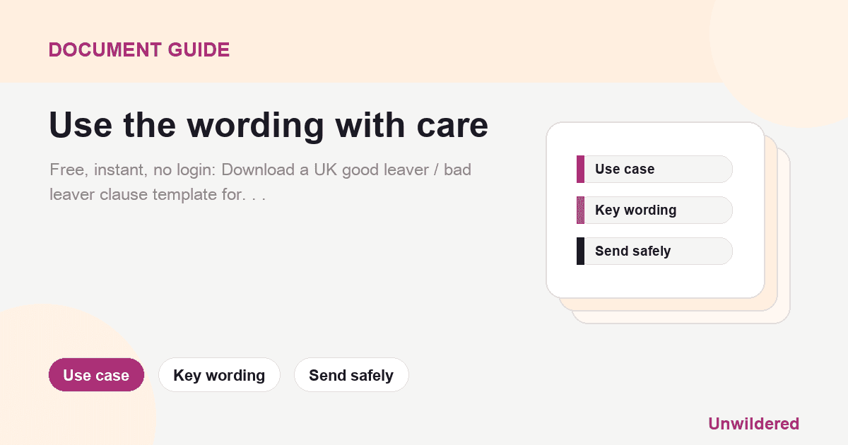 Explainer card for Good Leaver / Bad Leaver Clause - Free UK Template & Samples: Use case, Key wording, Send safely.