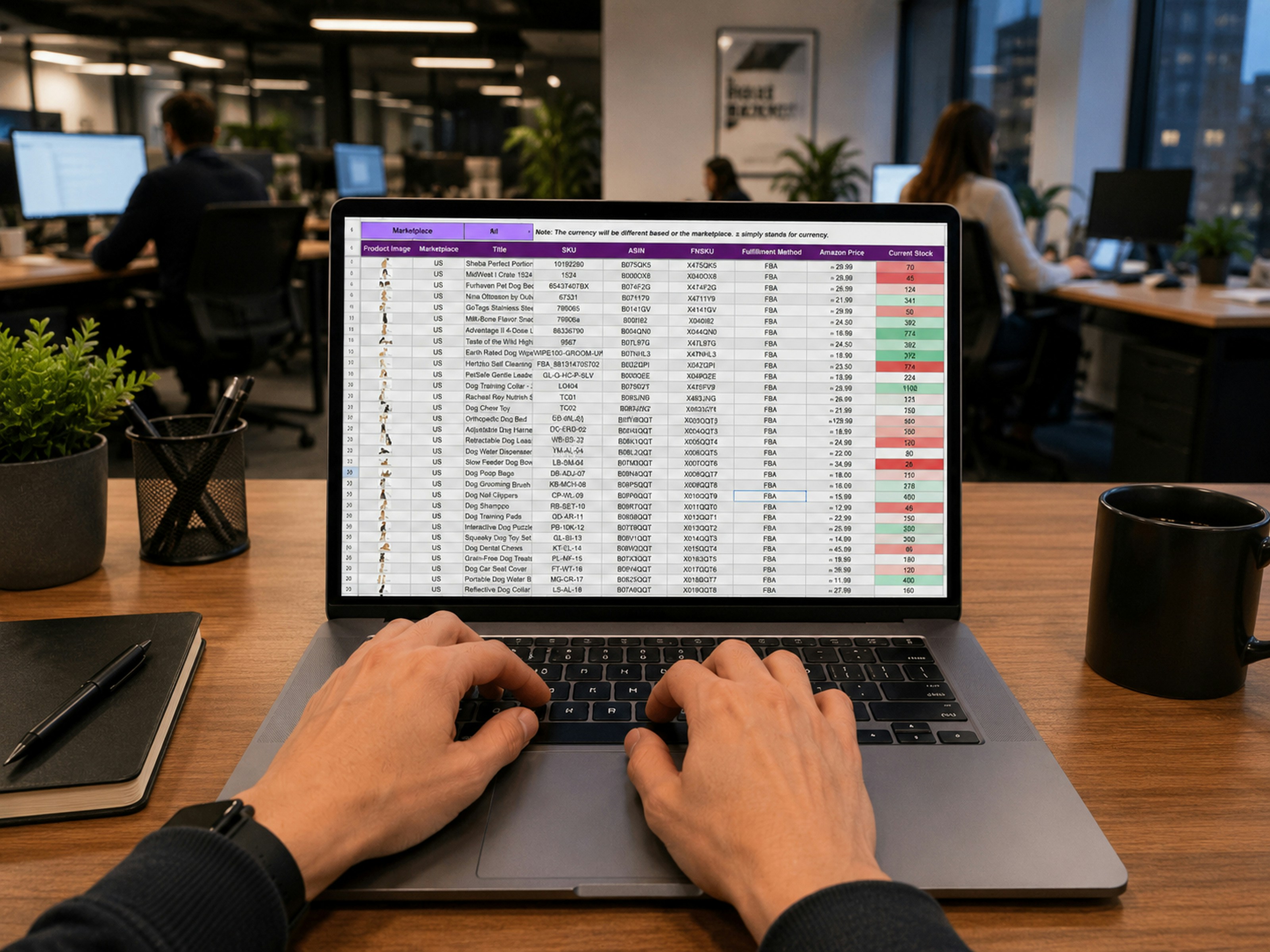 Payroll data in a spreadsheet on a laptop