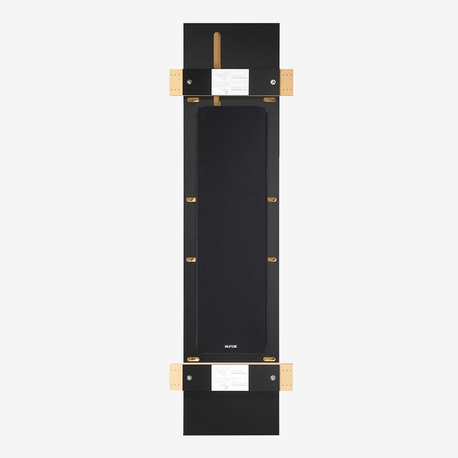 Tall black panel with wooden mounting brackets