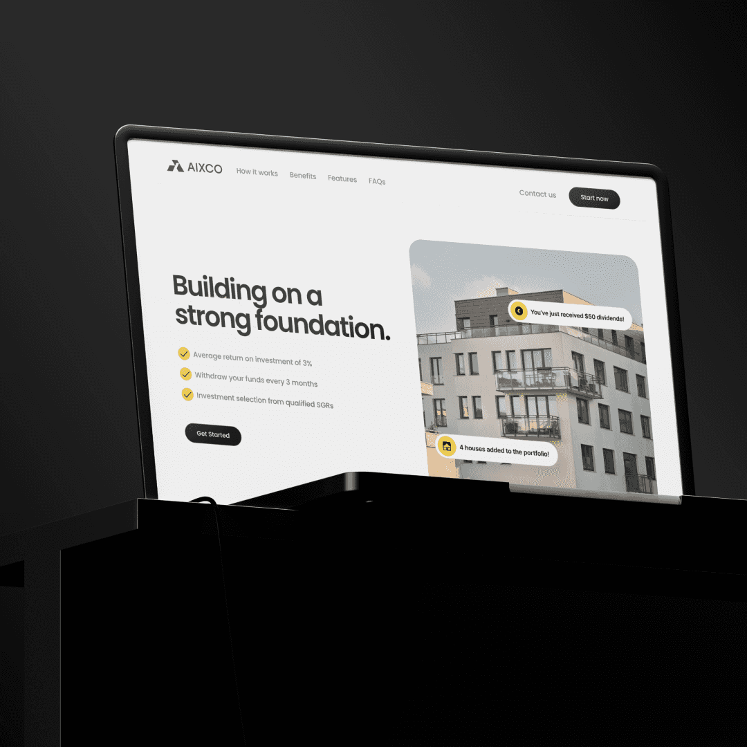 AIXCO website design with modern architecture and the tagline “Building on a strong foundation.