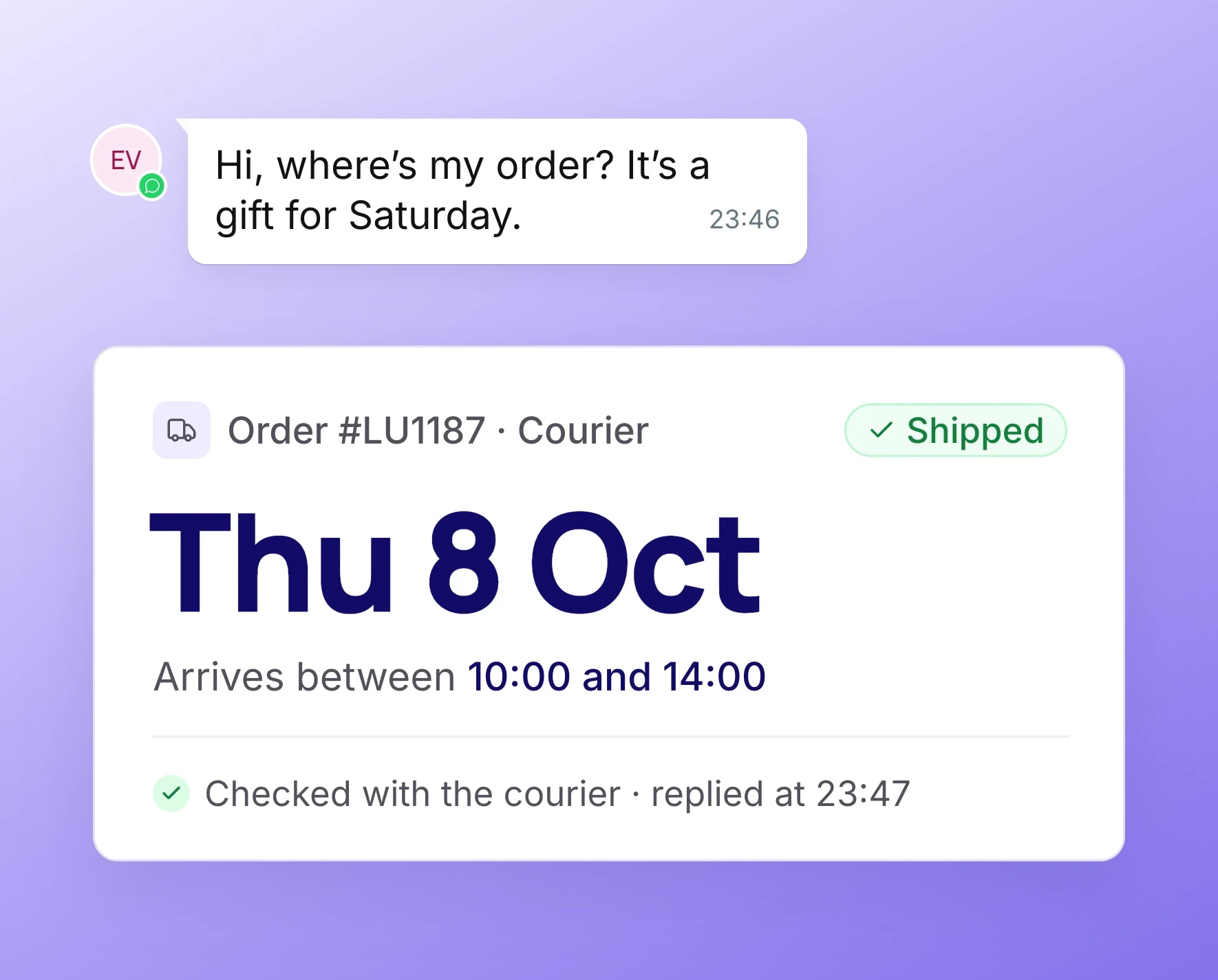 Where is my order, answered with the delivery date