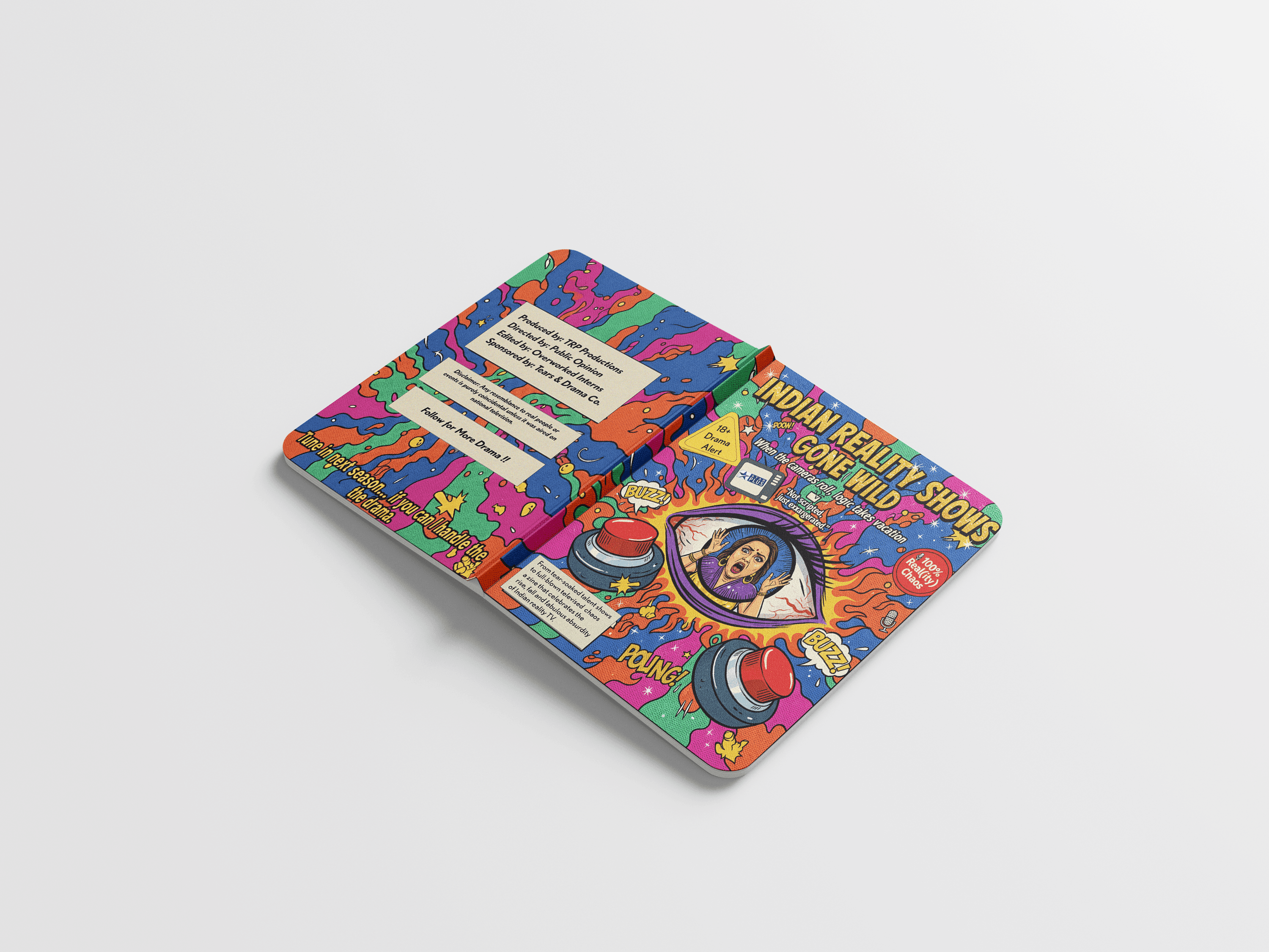 Editorial magazine design standing upright with oversized typography and clean layout