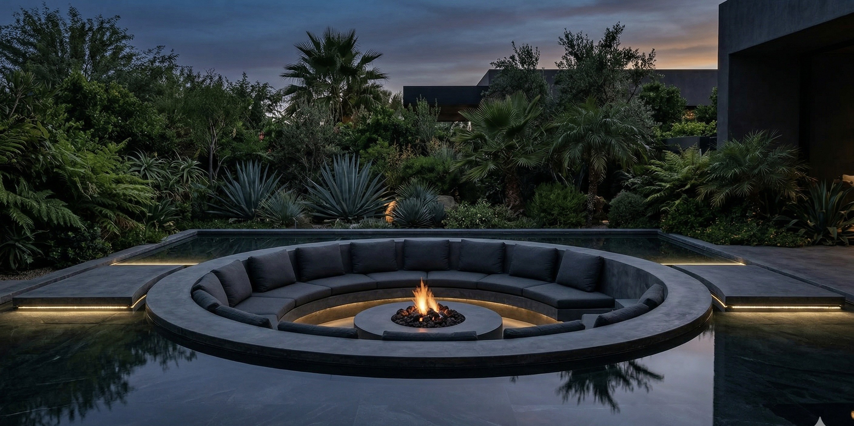 a gray couch with four pillows on it