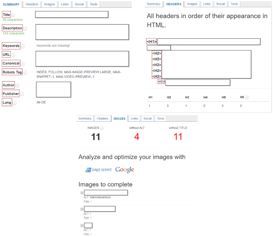 Übersicht SEO Meta in 1 Click - Browser Erweiterung