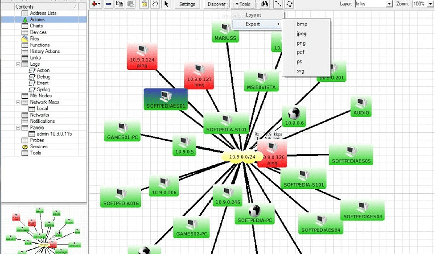 A graph representing the company's network visibliity using The Dude