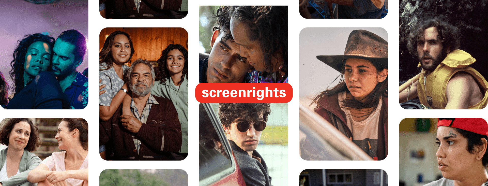 Screenrights logo in front of cascading frames from screen content