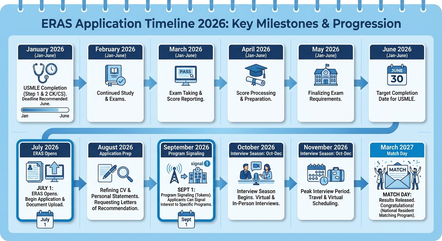 ERAS application timeline 2026 for IMG internal medicine residency match with key deadlines