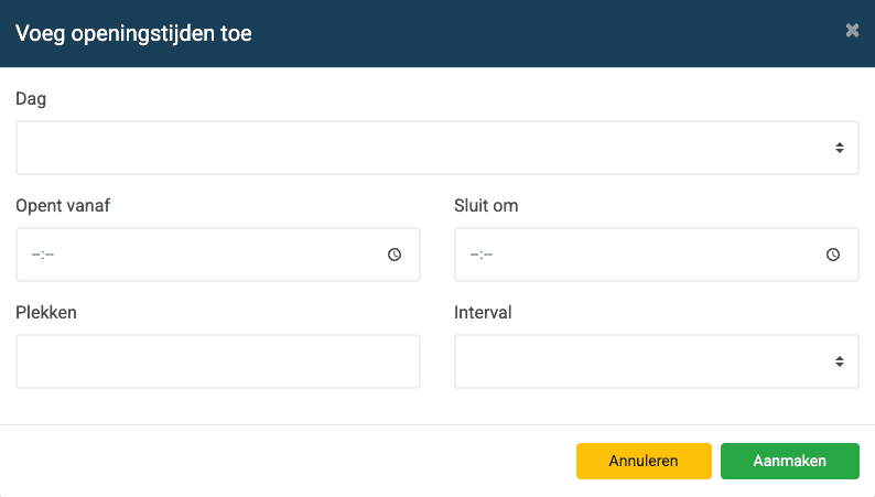 Invulvelden voor een tijdslot