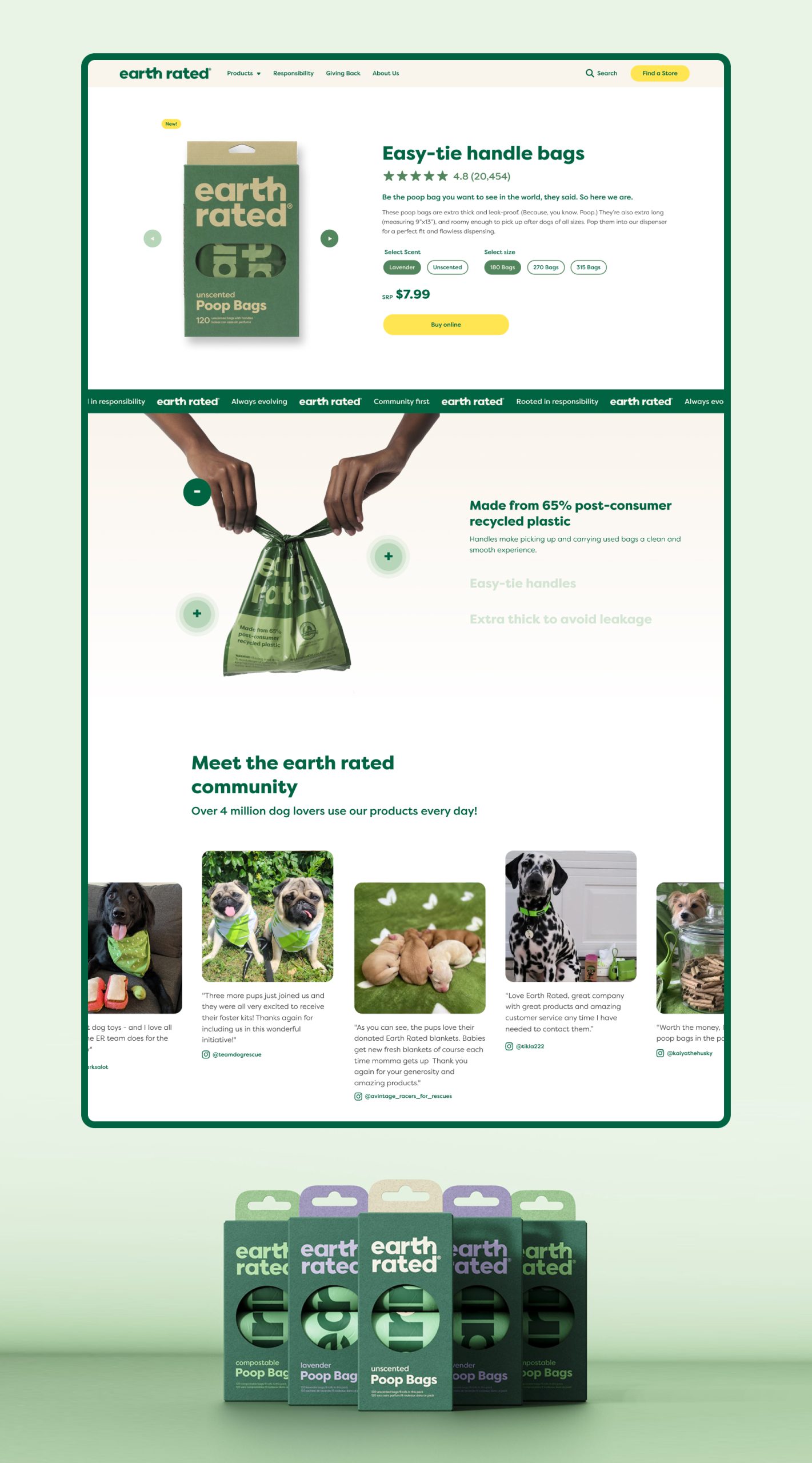Full screen display of the earth rated poof bag product detail page. 