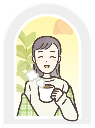 窓から顔を出す女性のイラスト。