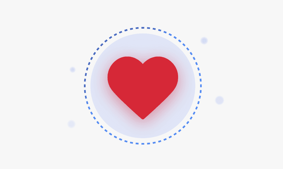 A large red heart inside a glowing circle, symbolizing client love and strong satisfaction.