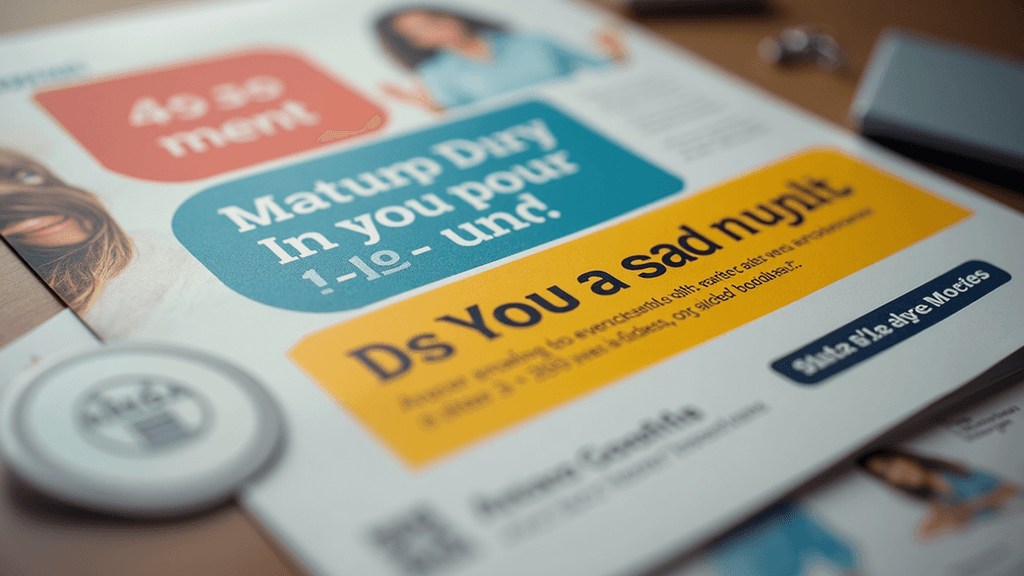 Close-up view of a colorful direct mail piece with bold headlines and clear call to action