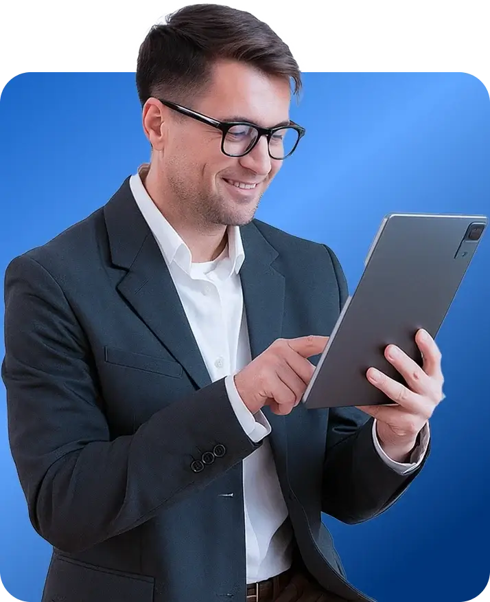 Business professional using a tablet