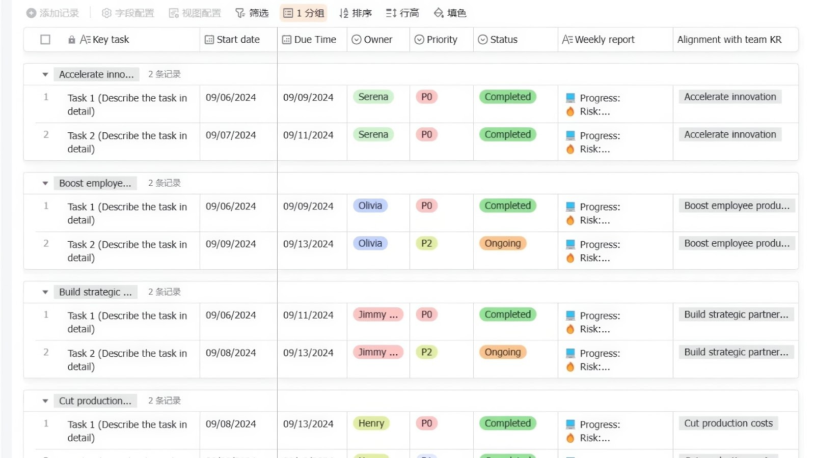 Lark OKR Task Subdivision and Progress Control template template