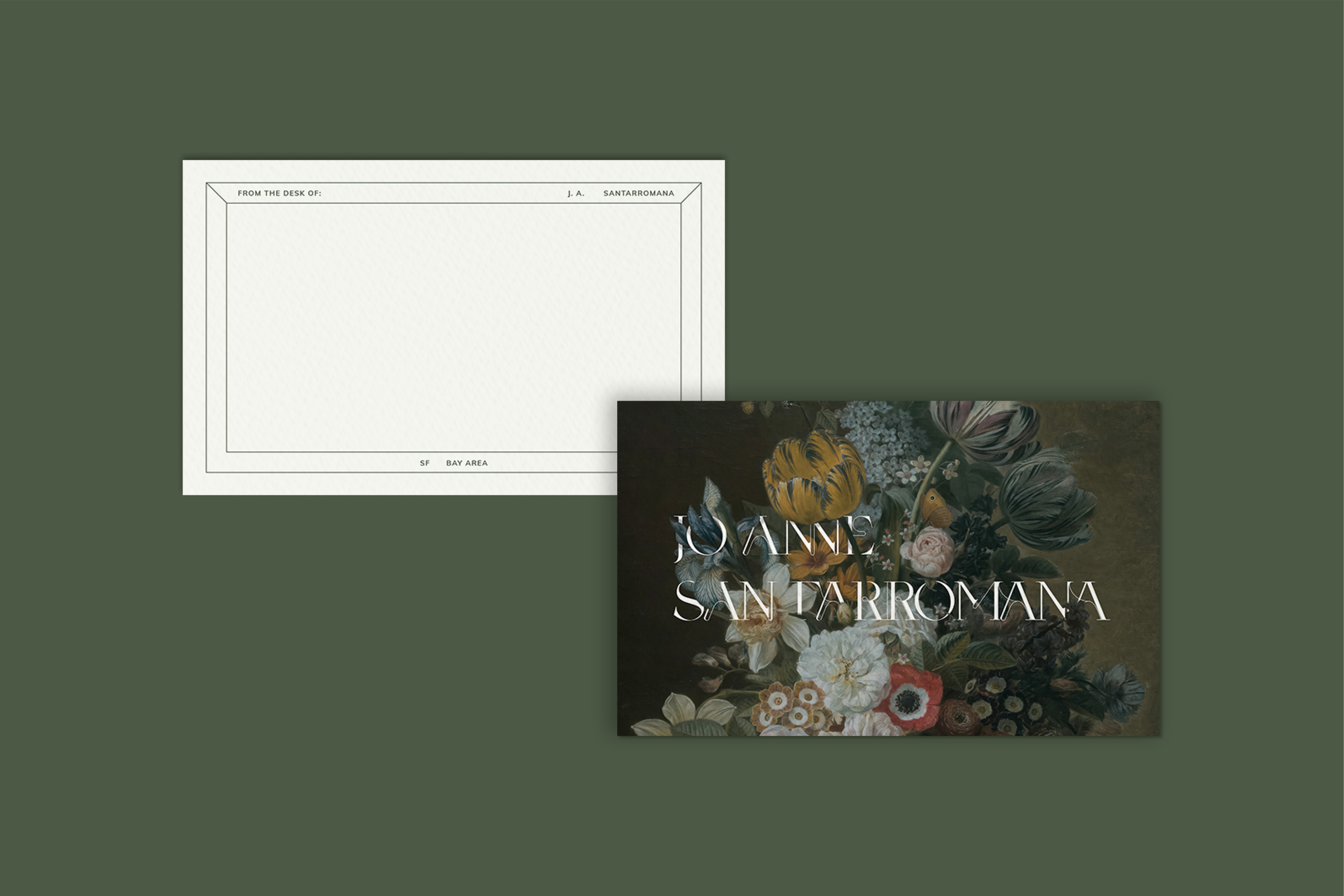 Branded stationery and real estate marketing materials, combining structured design with artistic details for a high-end client experience.