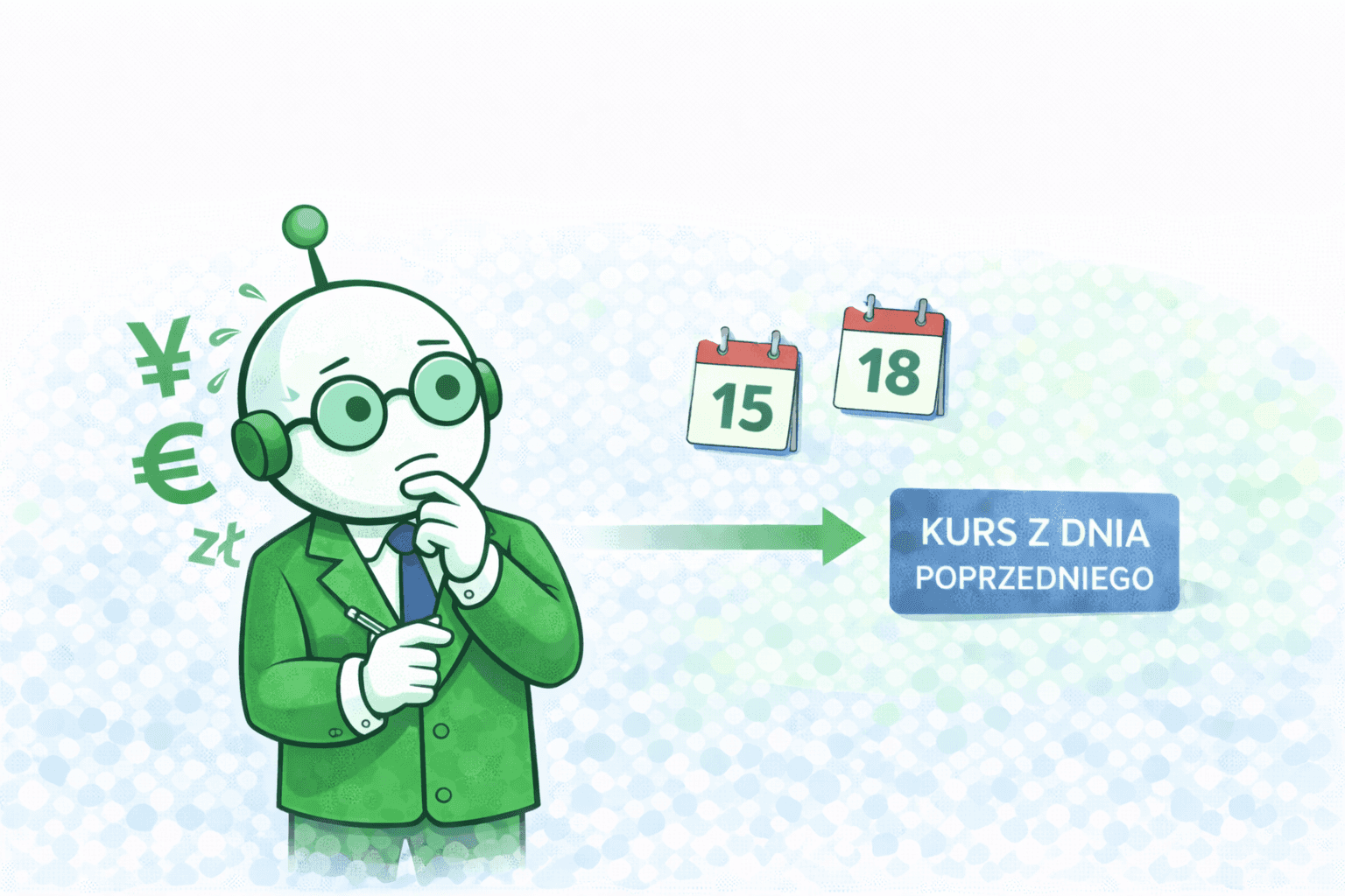 Robot analizuje kurs walut i daty przeliczenia wydatków w delegacji zagranicznej