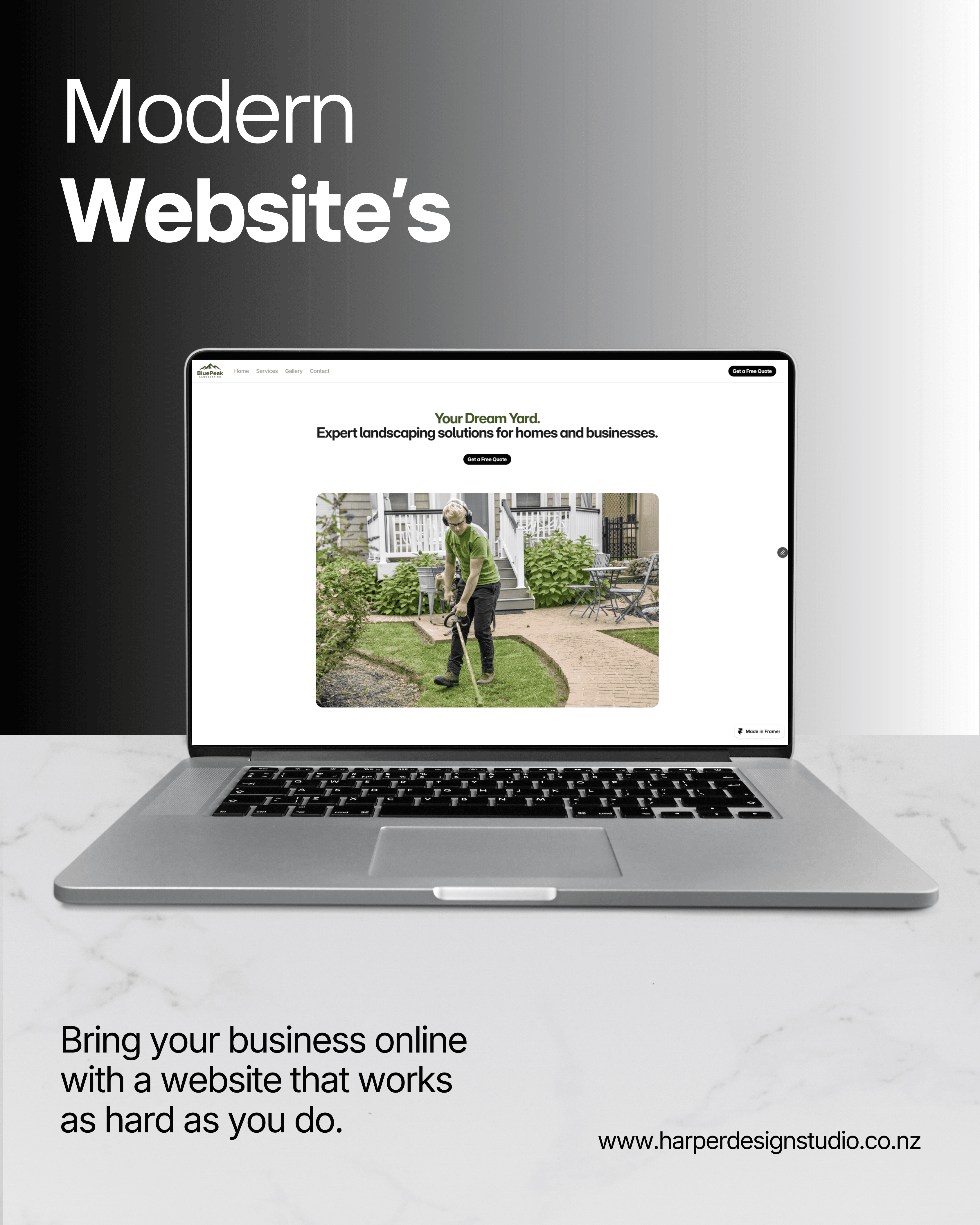 Framer website displayed on a laptop screen.