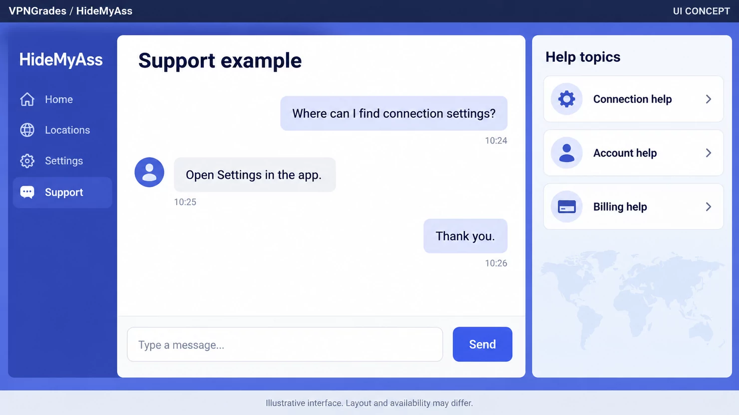 HideMyAss: a support conversation concept (illustration).