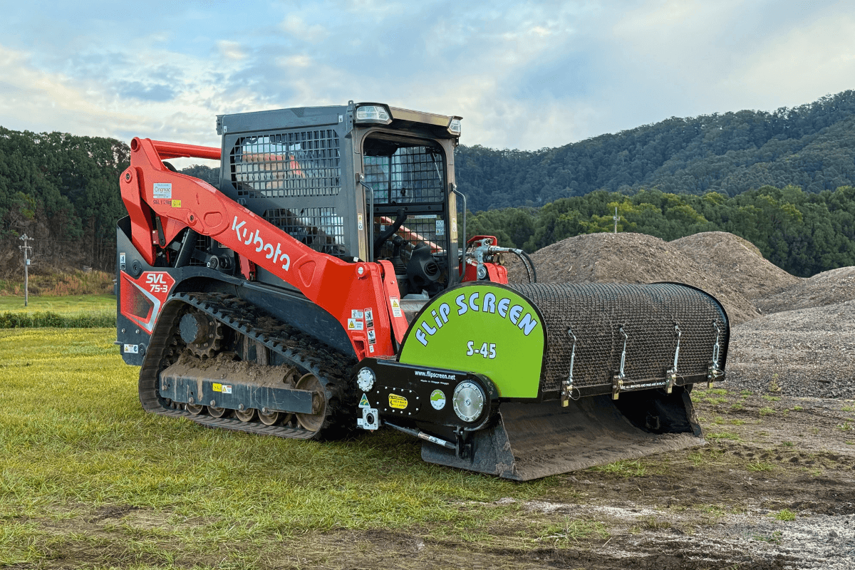 FlipScreen attachment on a Kubota Skid Steer