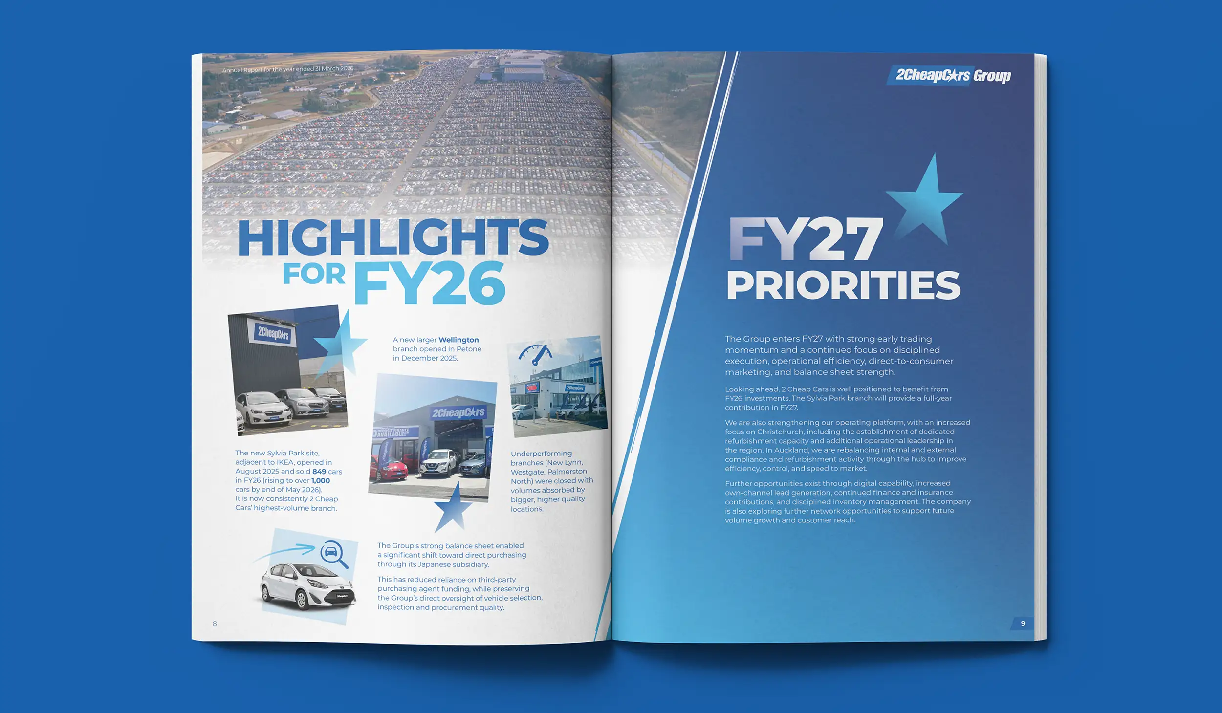 2 Cheap Cars Group stakeholder annual report on a blue background