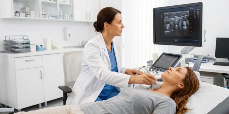 Лікар робить УЗІ шиї пацієнту