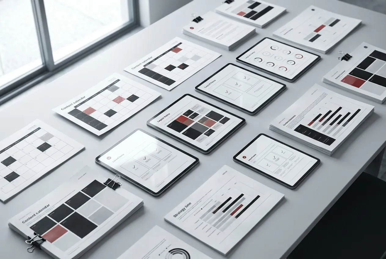 Digital Marketing setup by RockN' Socials on laptop, tablet, and phone.