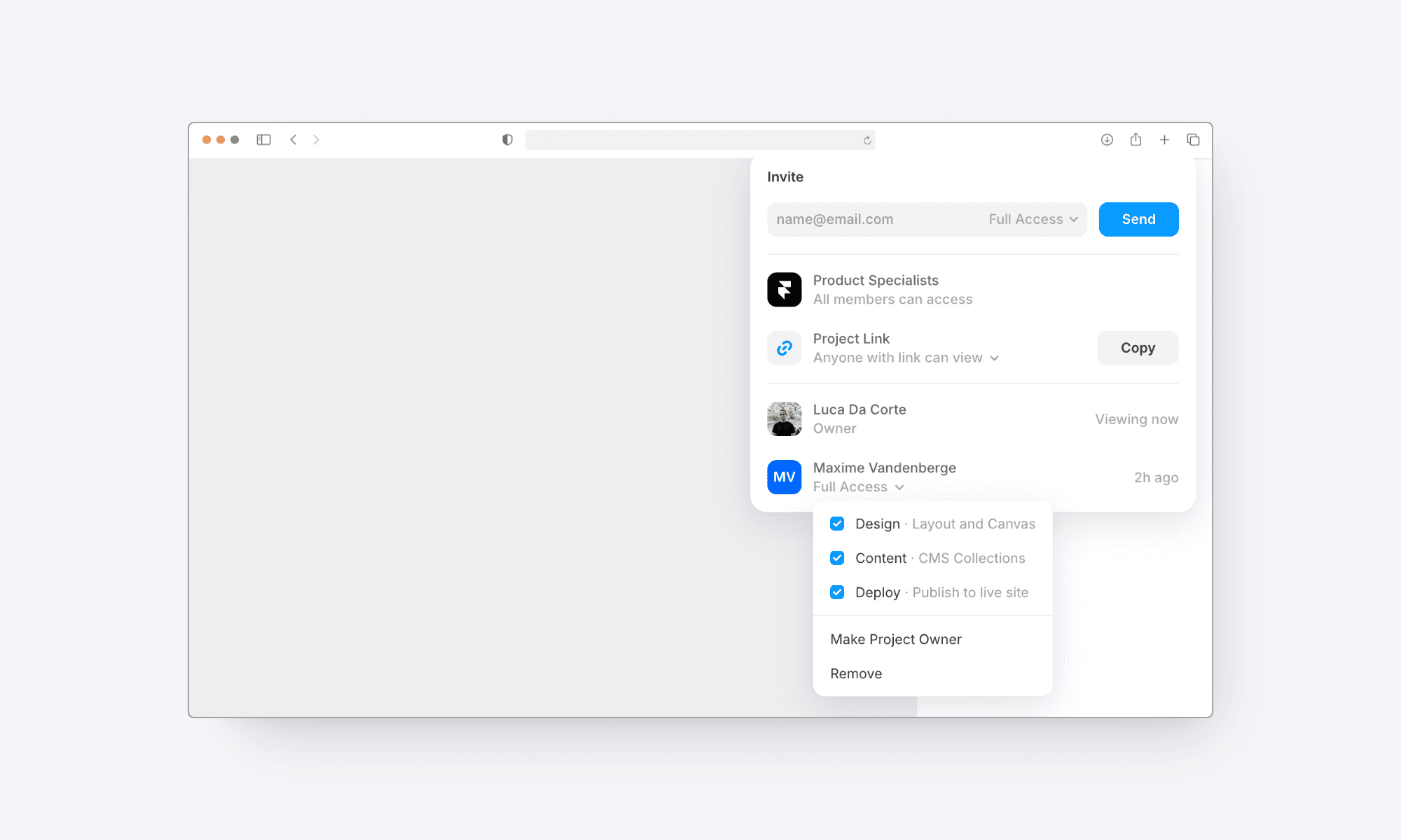 Project permissions in Framer