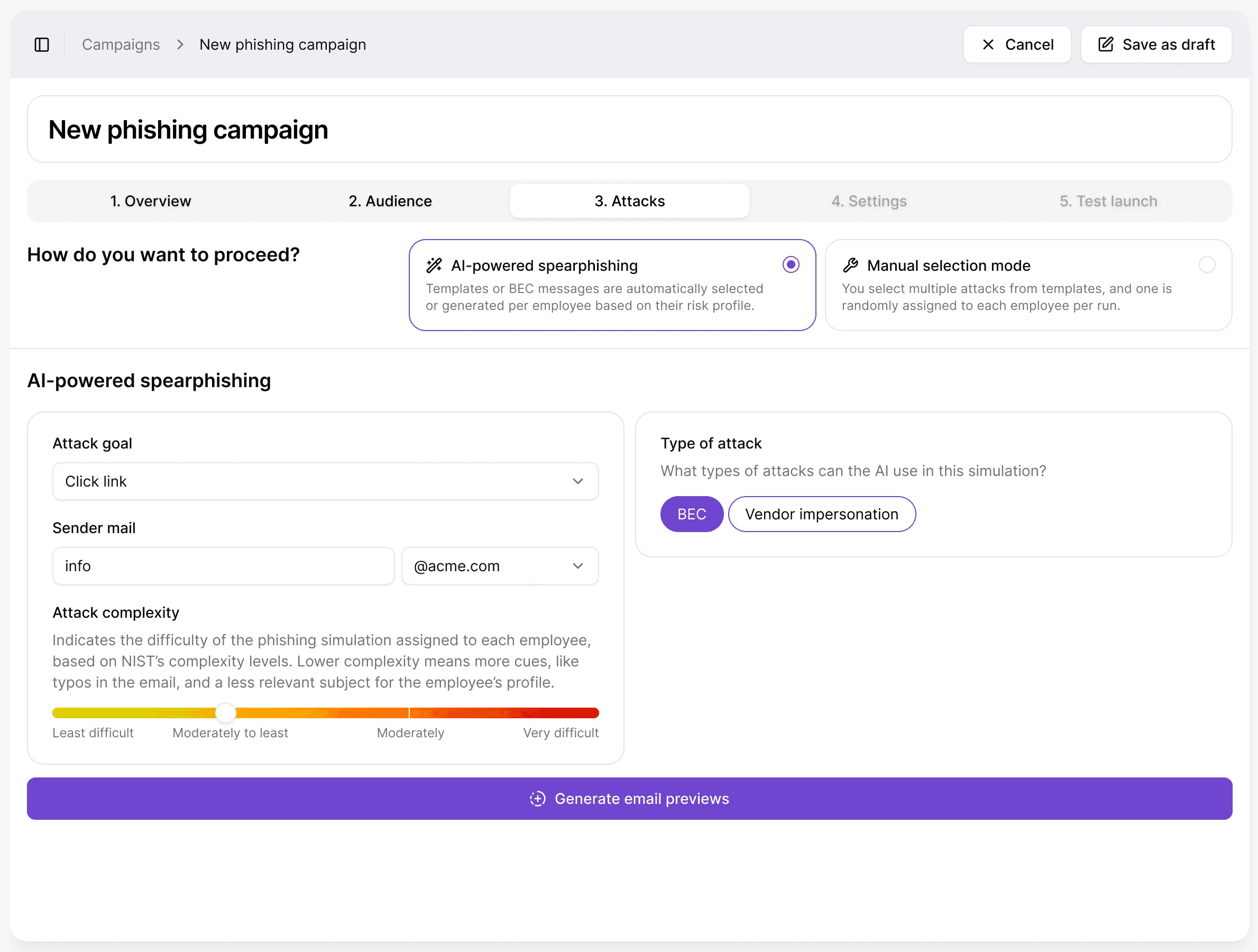 Brightside AI dashboard displaying medium vulnerability score of 47 with phishing simulation metrics