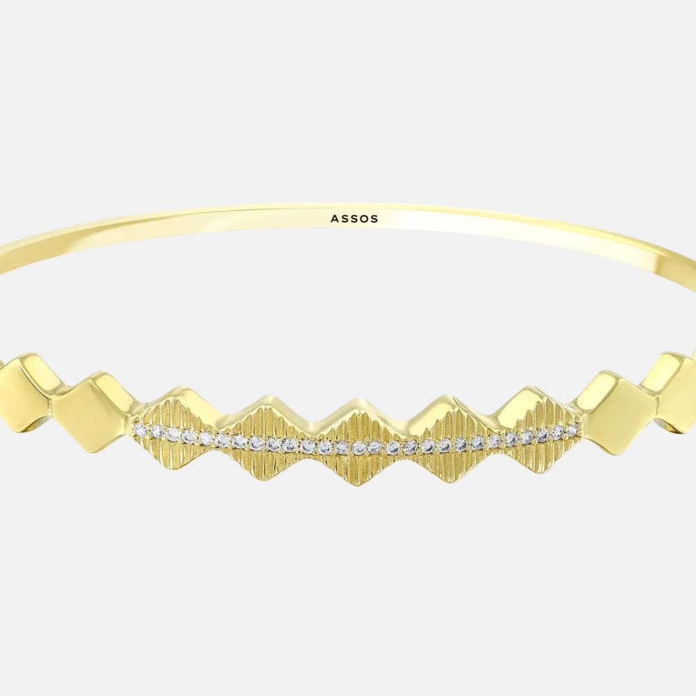 Assos Pırlanta 14 Ayar Altın Şık Tasarım Modern Kelepçe Bilezik