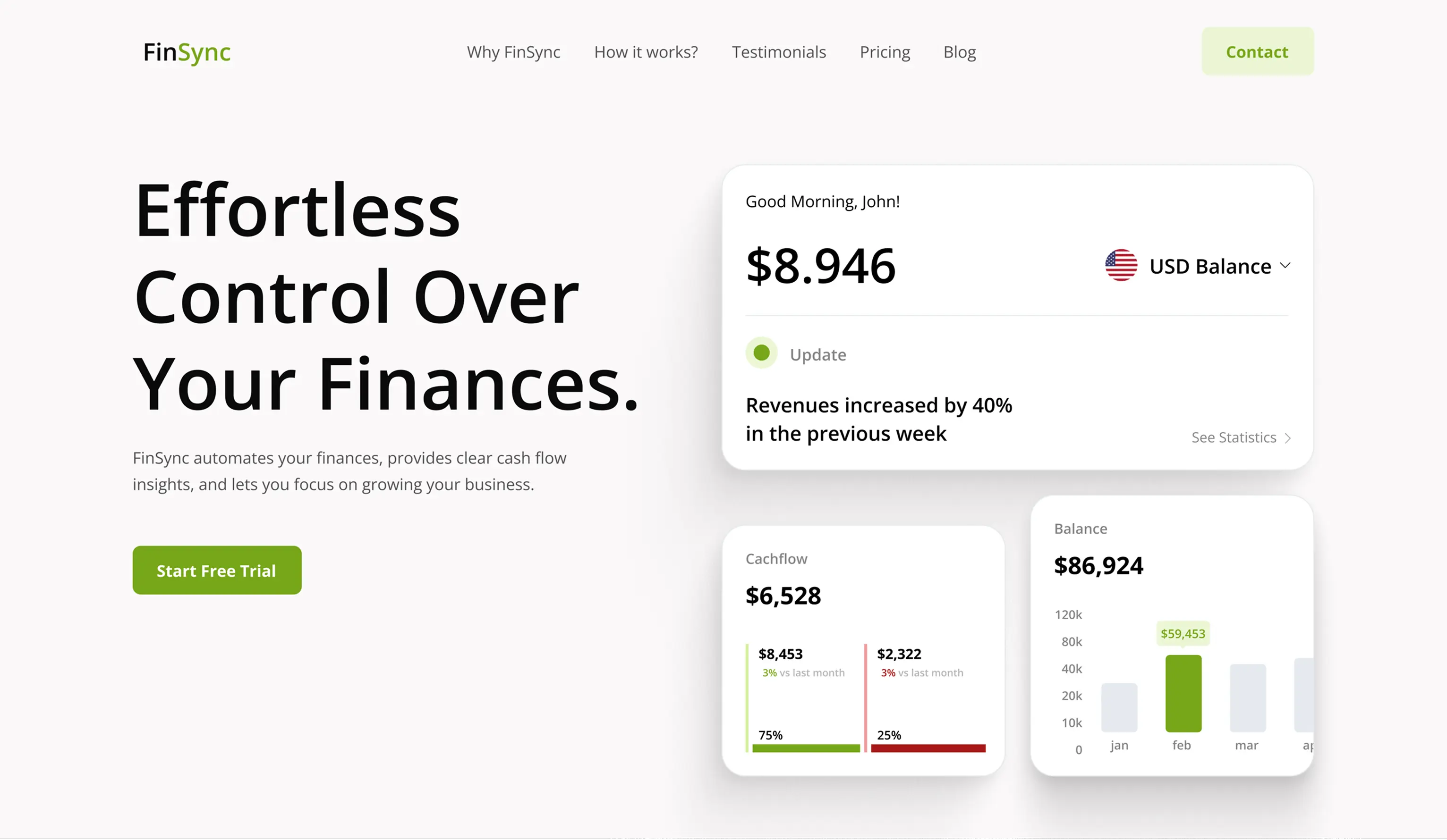 Landing page design for fin tech company