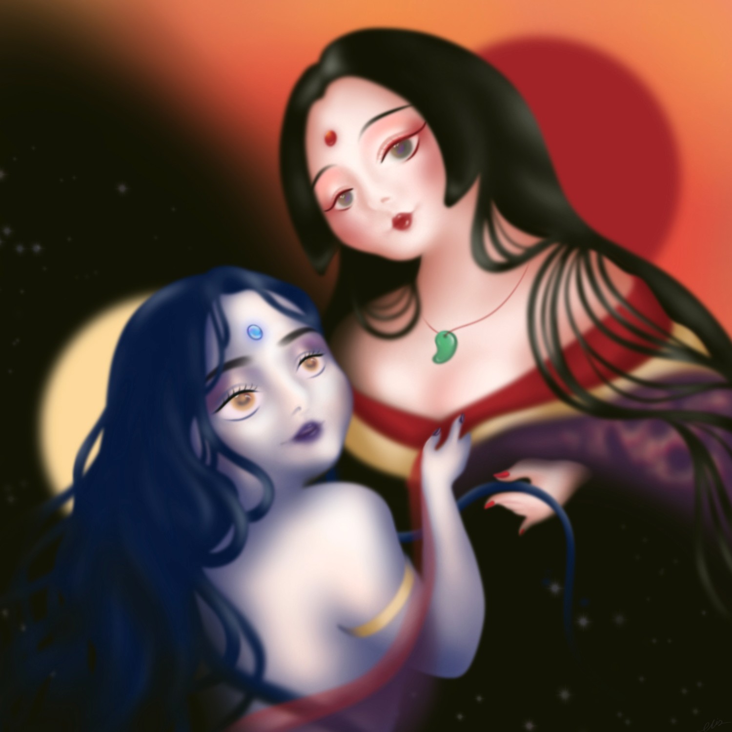 bylittleelise art light and dark ancient goddesses nyx and amaterasu greek and japanese folklore