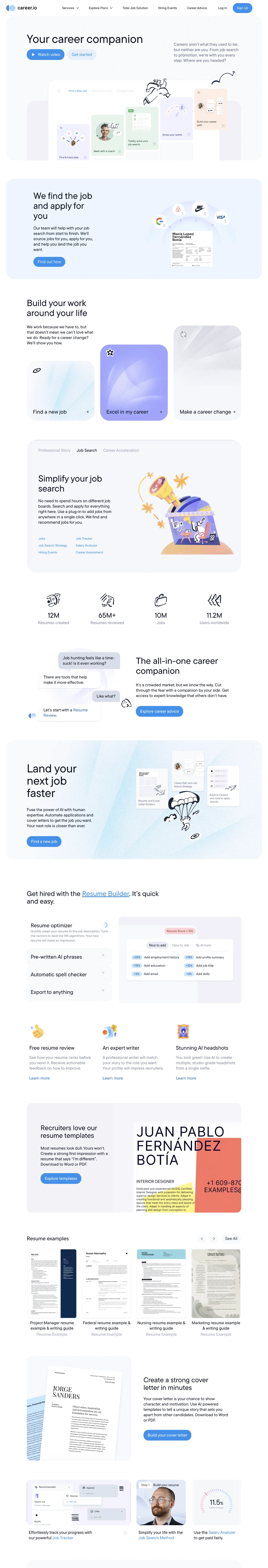 Career.io landing page screenshot showcasing AI and HR design