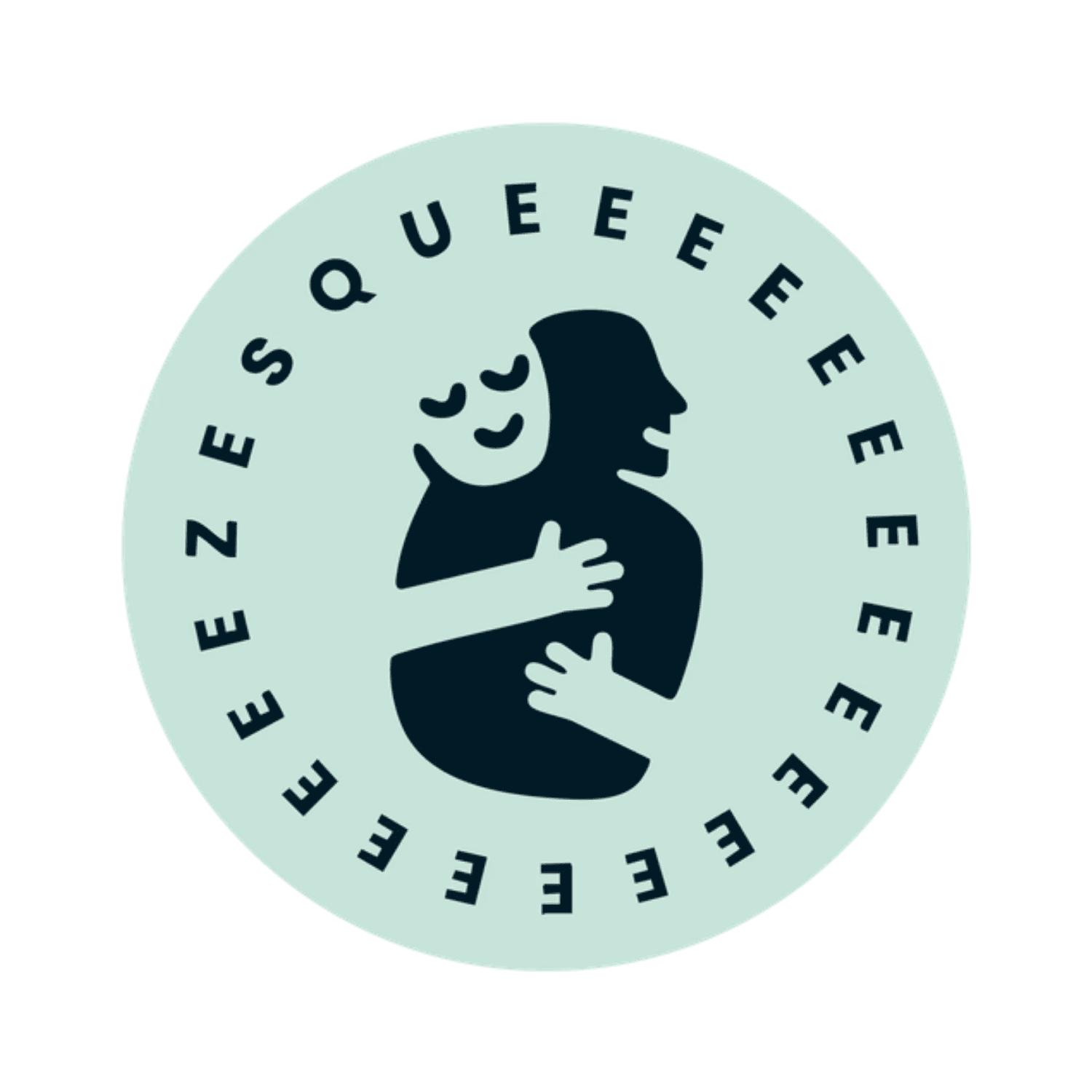 Two people hugging with the text "SQUEZE" surrounding it